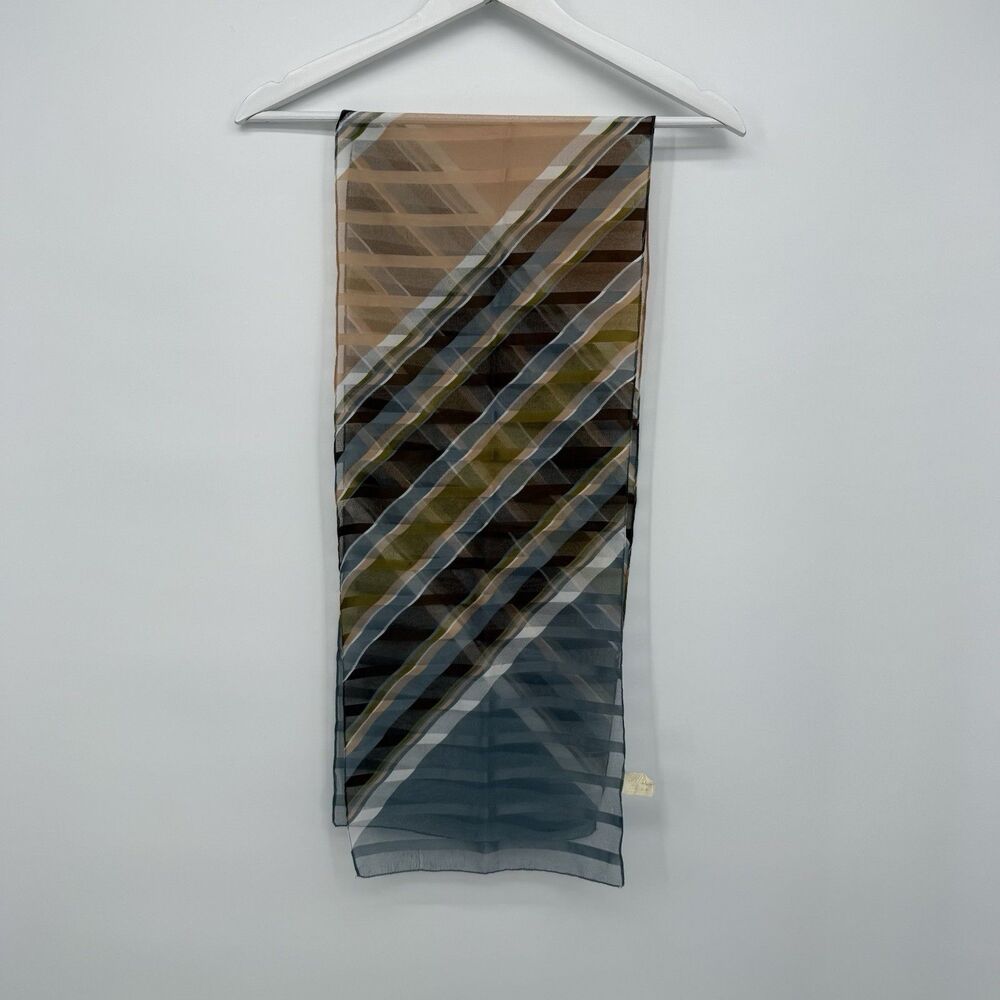 Vintage Multicolor Diagonal Stripe Long Rectangle Scarf Sheer Polyester